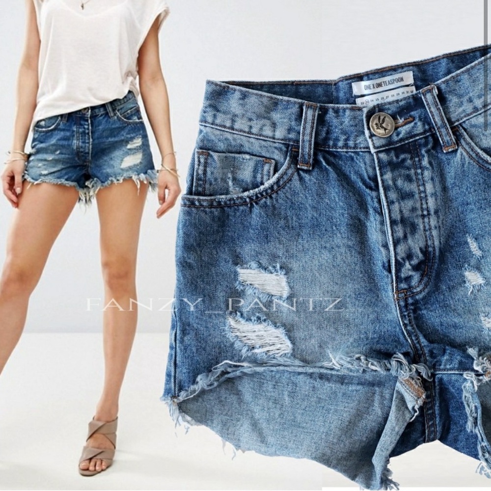 One Teaspoon Bonita Cutoff Jean Shorts Denim High Waist XS Small 23